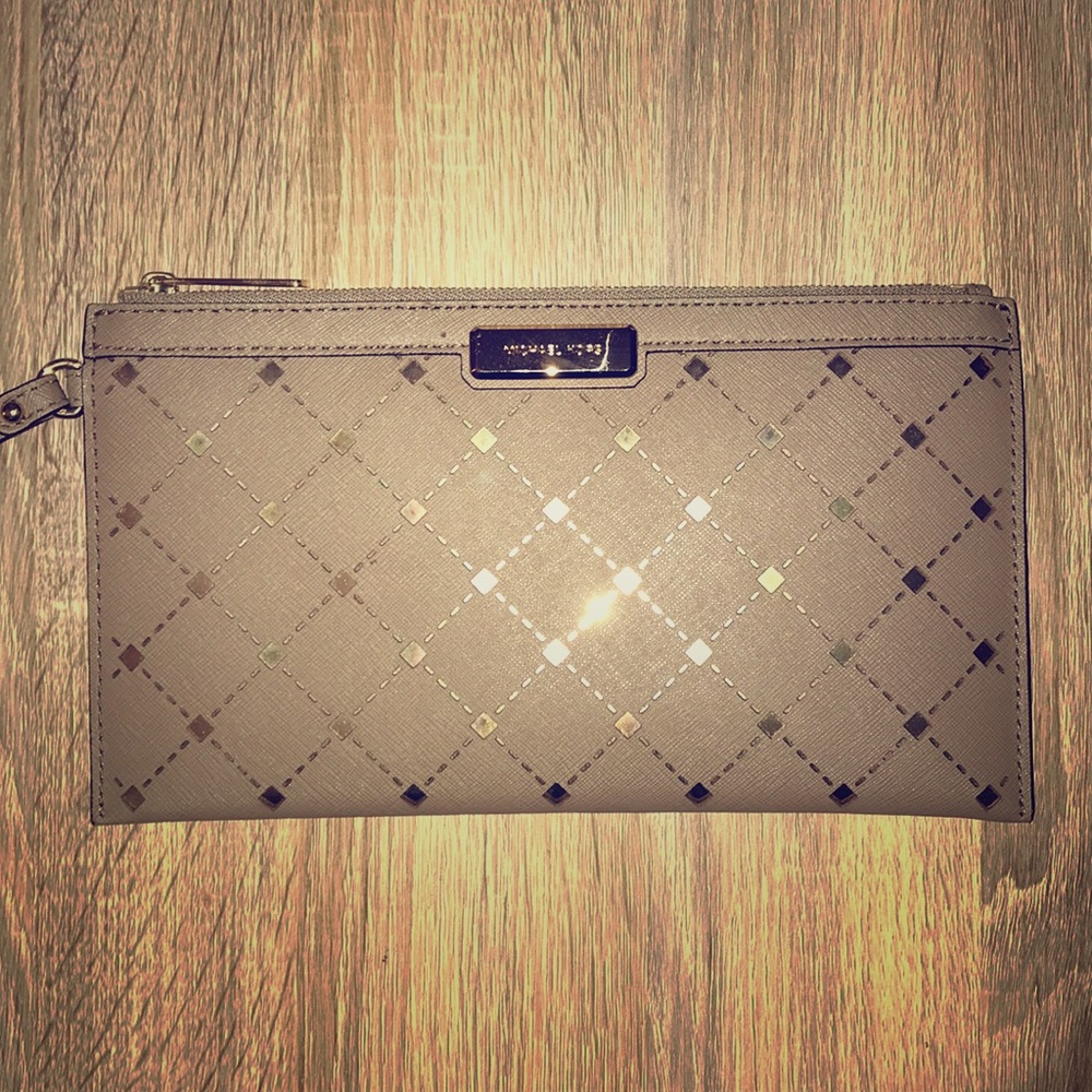 MK Large Wristlet with Gold Accents